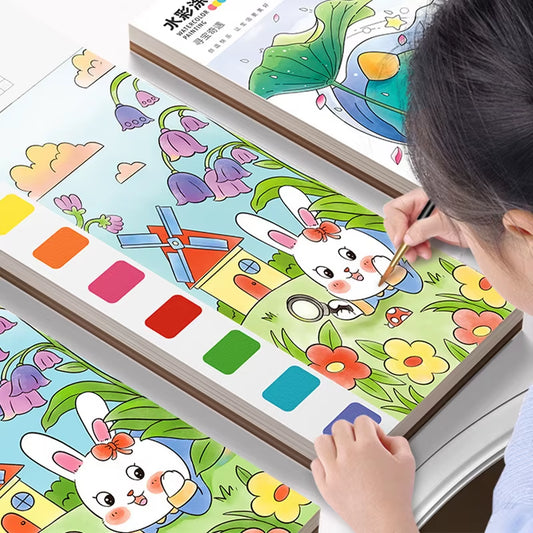 12Pages Coloring Books Portable Watercolor Painting Book Graffiti Picture Books Painting Drawing Toys for Children Gift