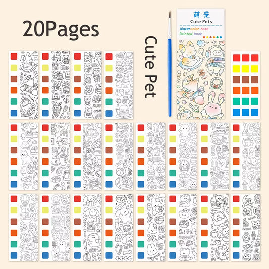 12Pages Coloring Books Portable Watercolor Painting Book Graffiti Picture Books Painting Drawing Toys for Children Gift